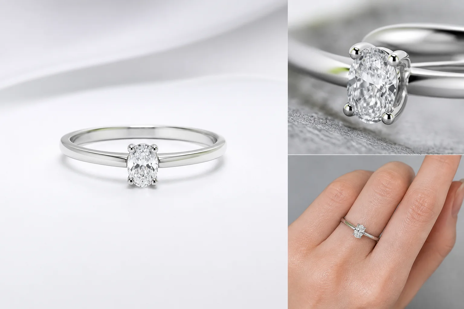 Dezelfde ring als schone productfoto, detailopname en draagbeeld