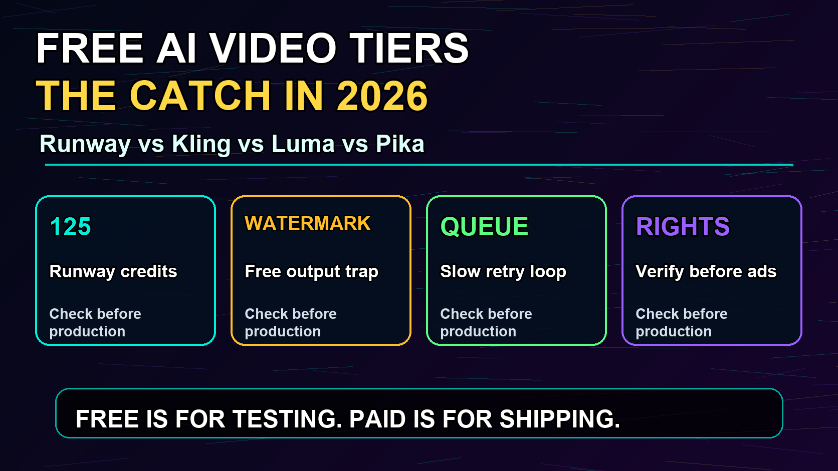 Free AI video generator limits comparison infographic