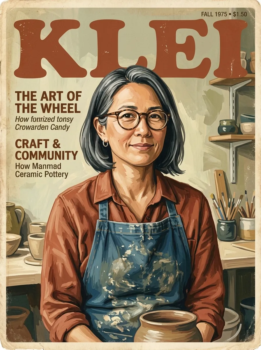 Nano Banana 2.1 keeps the same ceramicist recognisable at a pottery wheel, at a night market and on a painted magazine cover.