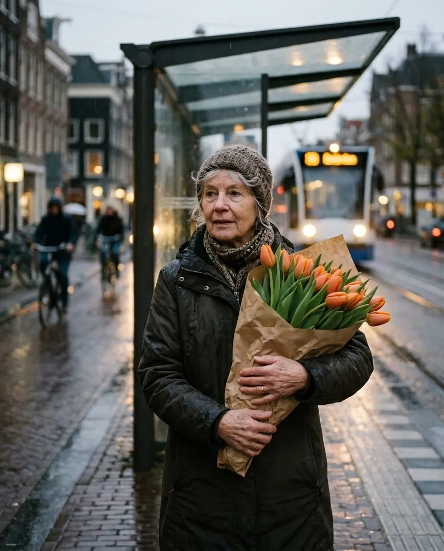 Source photo, black and white mask over the grocery bag, and three edits where the bag became orange tulips. (Nano Banana 2.1)