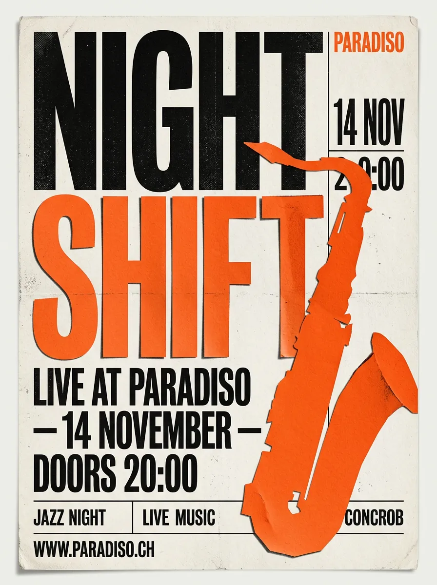 The same jazz poster prompt in Nano Banana 2.1, Nano Banana 2 and Nano Banana Pro. 2.1 shows a visible grid, NB 2 has a broken time and an invented band name. (Nano Banana 2)