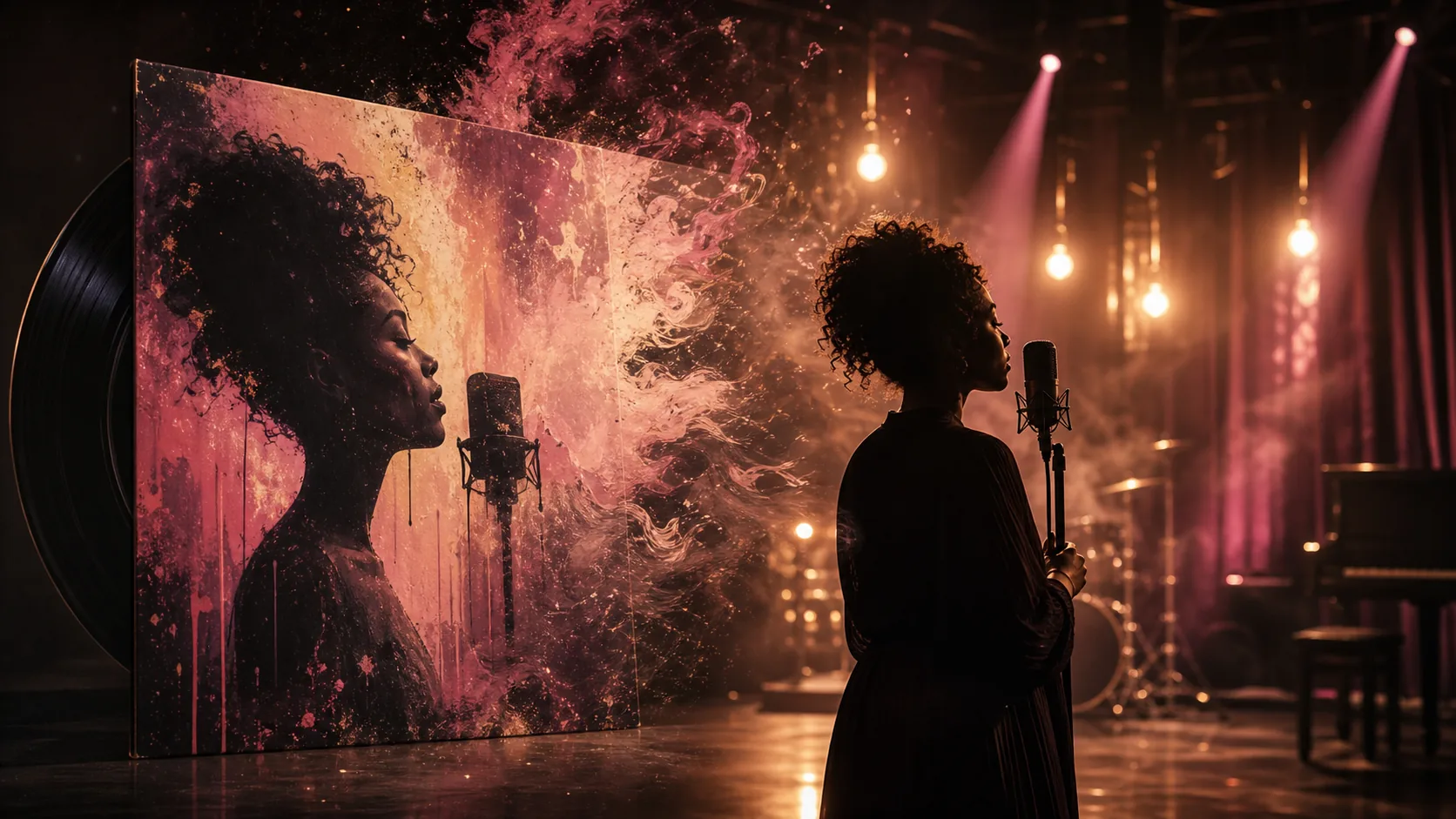 AI-generated music video image-to-video still with cover art becoming a stage performance